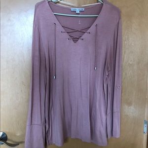 Bell bottom sleeve peasant blouse with tie front